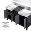 Meuble-lavabo double noir et gris l 55 po x P 22 po, comptoir en marbre gris château, ensemble de robinets chromés et miroir de 53 po