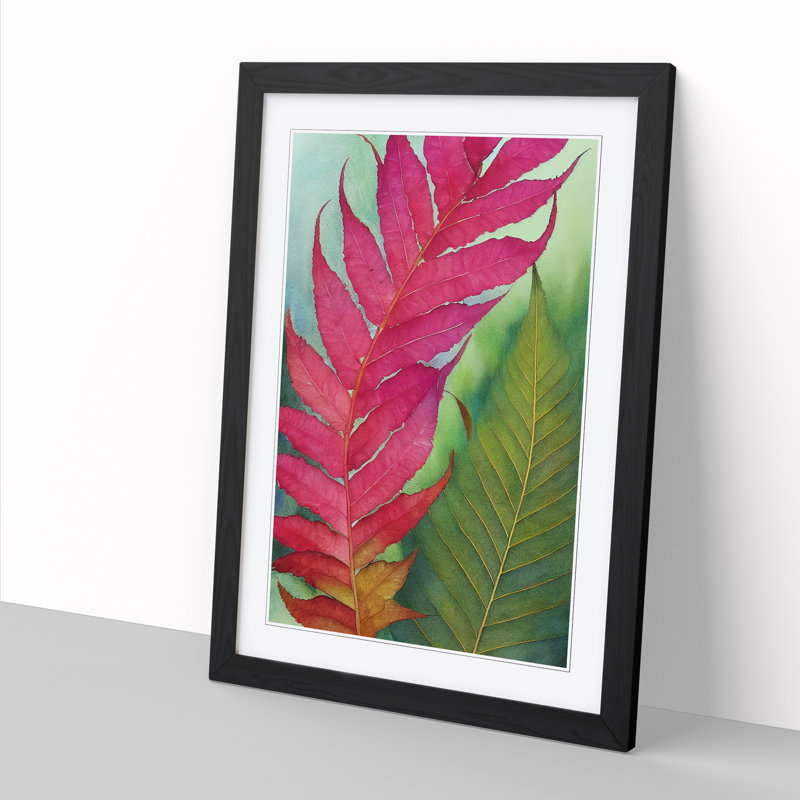 Watercolour Fern Leaf Vol.4 - Single Picture Frame Print, Black, 64cm H x 46cm W x 2cm D