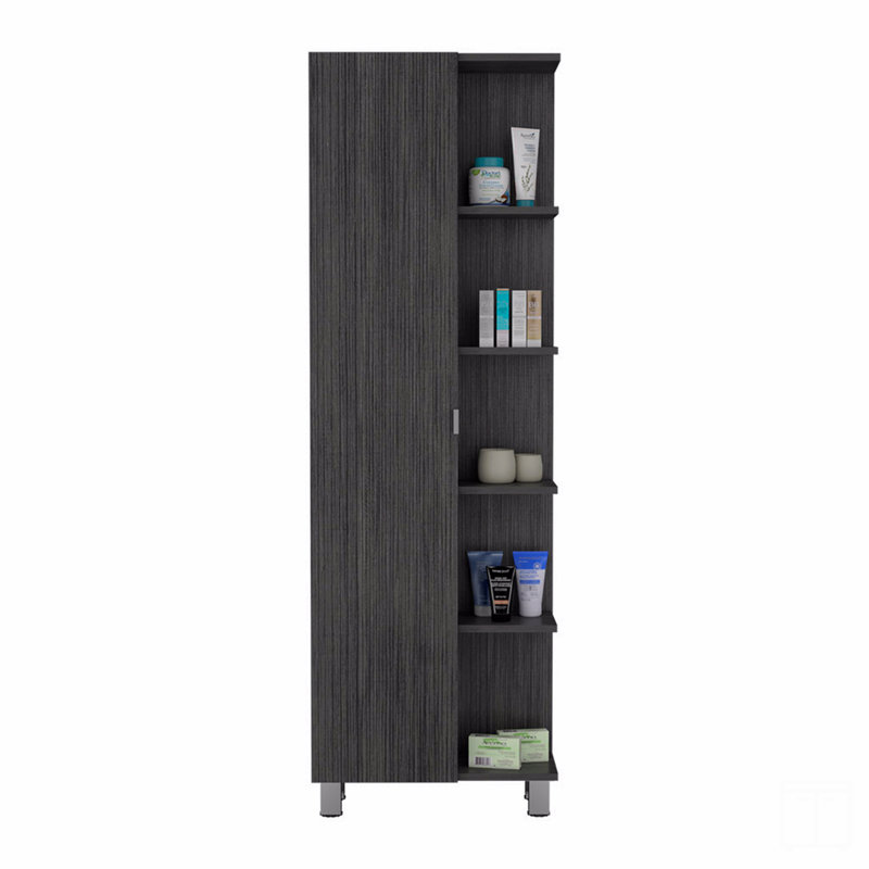 Single Door Cabinet 62" H, Five External Shelves, Four Interior Shelves, Gray