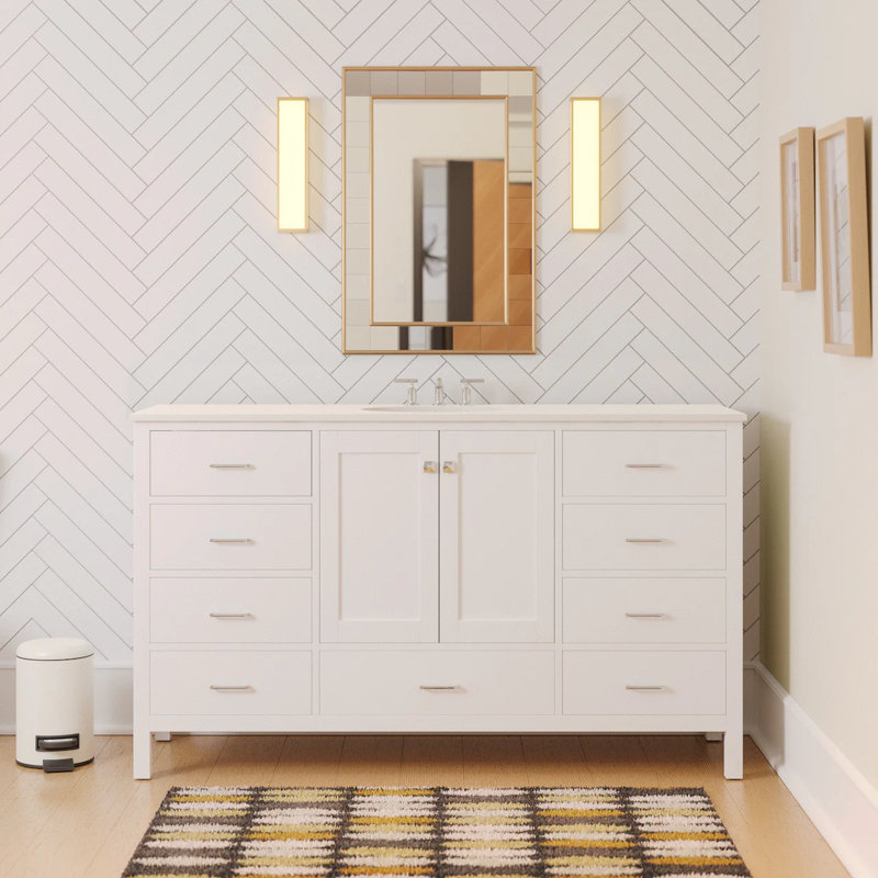 Claudett 60'' Single Bathroom Vanity with Top, White, Engineered White