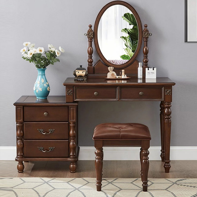 Coiffeuse avec miroir, 5 tiroirs, 1 chaise