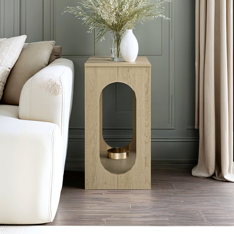 Inniss Modern Geometric 22" End Table with Open Shelf, Oslo Oak