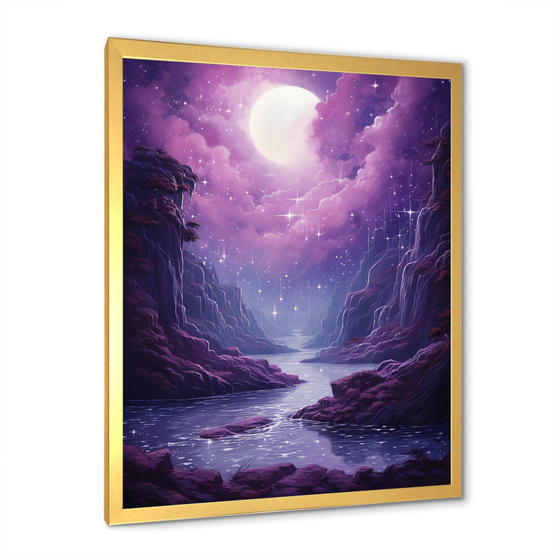 Surréalisme prune cosmique cascade III, Cadre photo doré simple, H 44 po x l 34 po x P 1,5 po