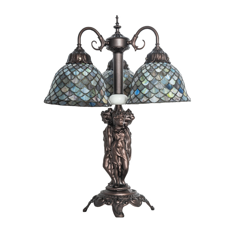 Meyda Tiffany & Stained Glass Arched Table Lamp, 23" H x 17" W x 17" D, Jade Purple