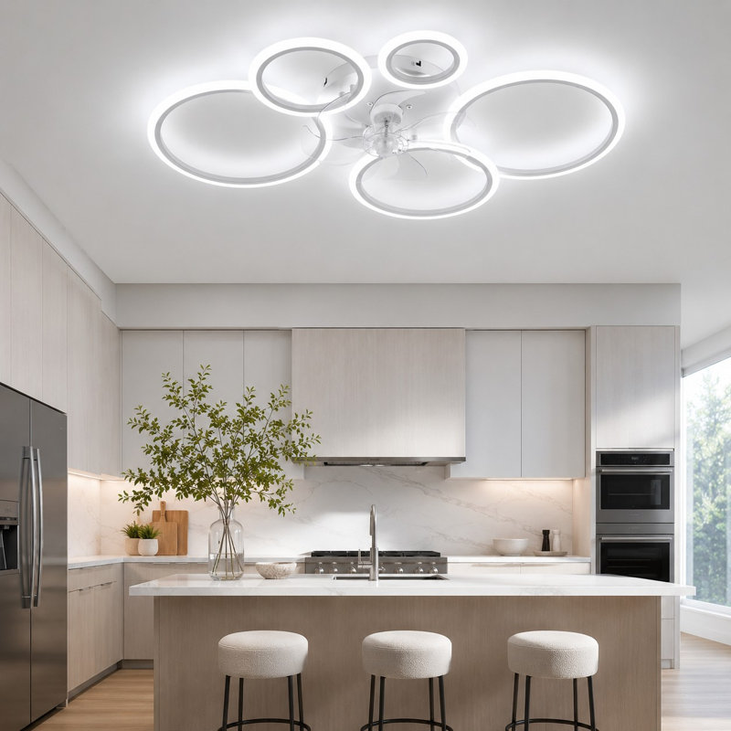 Ventilateur de plafond réversible à intensité variable de 32,68 po avec lumières DEL et télécommande Debrann, Blanc