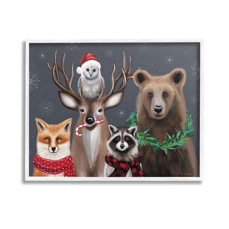 «Winter Woodland Animals», estampe numérique par Elizabeth Tyndall, Giclée encadrée blanc bord de mer, H 11 po x l 14 po