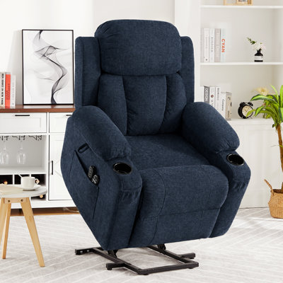 Power Lift Recliner Chair with Heat and Massage Chenille Electric Recliner with Memory Remote and USB Port for Living Room, Blue