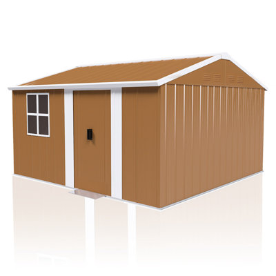 12x10 FT Heavy-Duty Metal Storage Shed with Windows, Lockable Door & Ventilation - Weatherproof Outdoor Garden Shed for Backyard, Lawn, and Tool Organization,without Floor