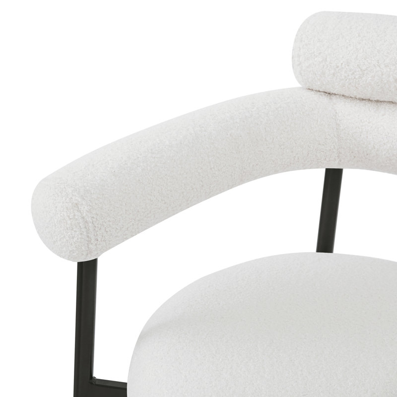 White Upholstered Metal Arm Chair with Slat Back
