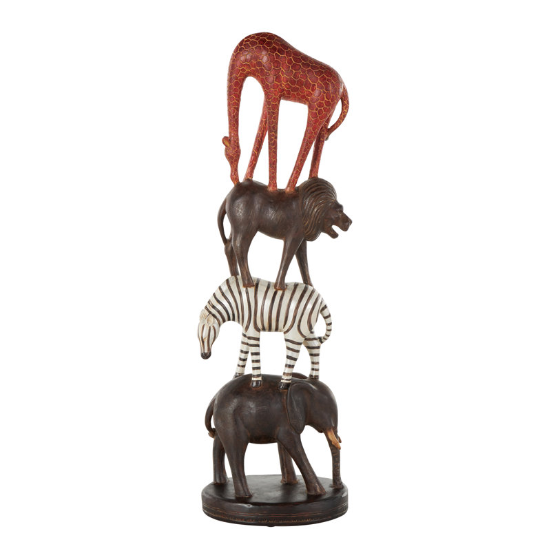 Cole And Grey Polystone Stacked Safari Animals Decorative Sculpture With Round Base