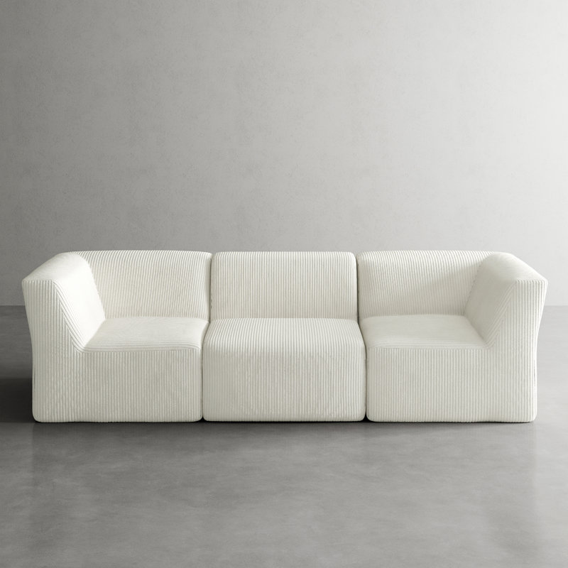 Berlare Boneless 3 - Piece Upholstered Compression Corduroy Modular Sectional Sofa – Fully Compressed, No Assembly Required