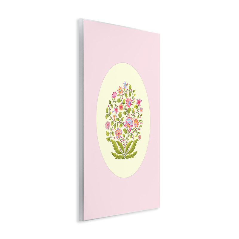 Ensemble de fleurs rondes sur plaque rose, par Pooja Dave, H 15 po x l 10 po