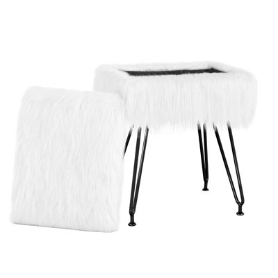 Tabouret de coiffeuse avec rangement, repose-pieds souple Tabouret de coiffeuse avec pieds antidérapants, siège rembourré moelleux, repose-pieds multifonctionnel, table d'appoint avec 4 pieds en métal, blanc / noir