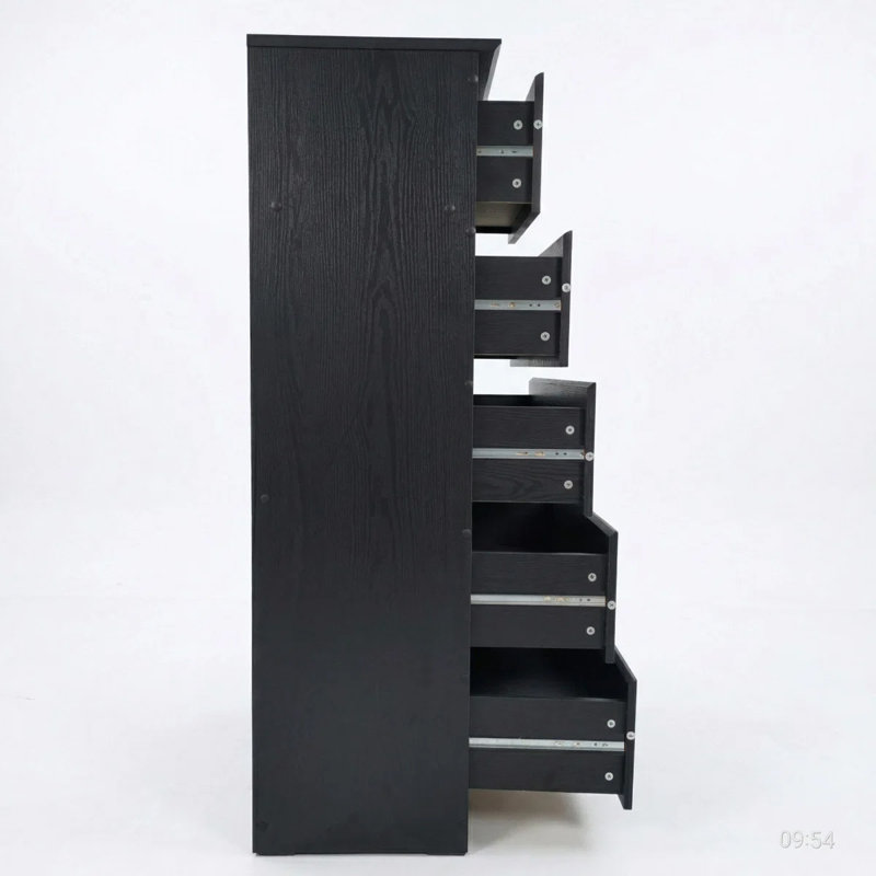 Elegant Contemporary 6-drawer Dresser, Black Woodgrain