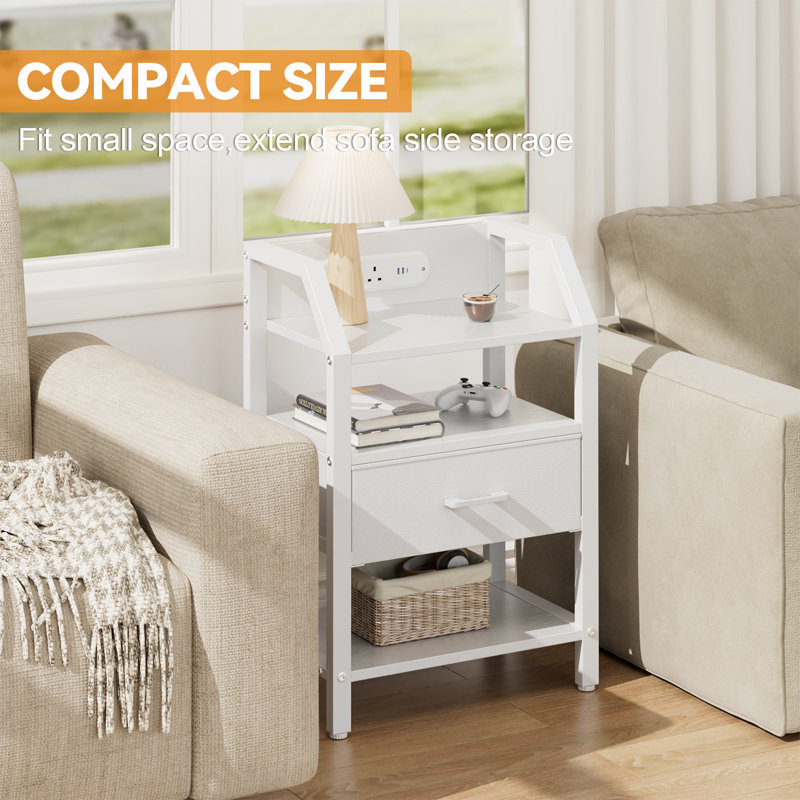 46 cm W Steel Bedside Table, White