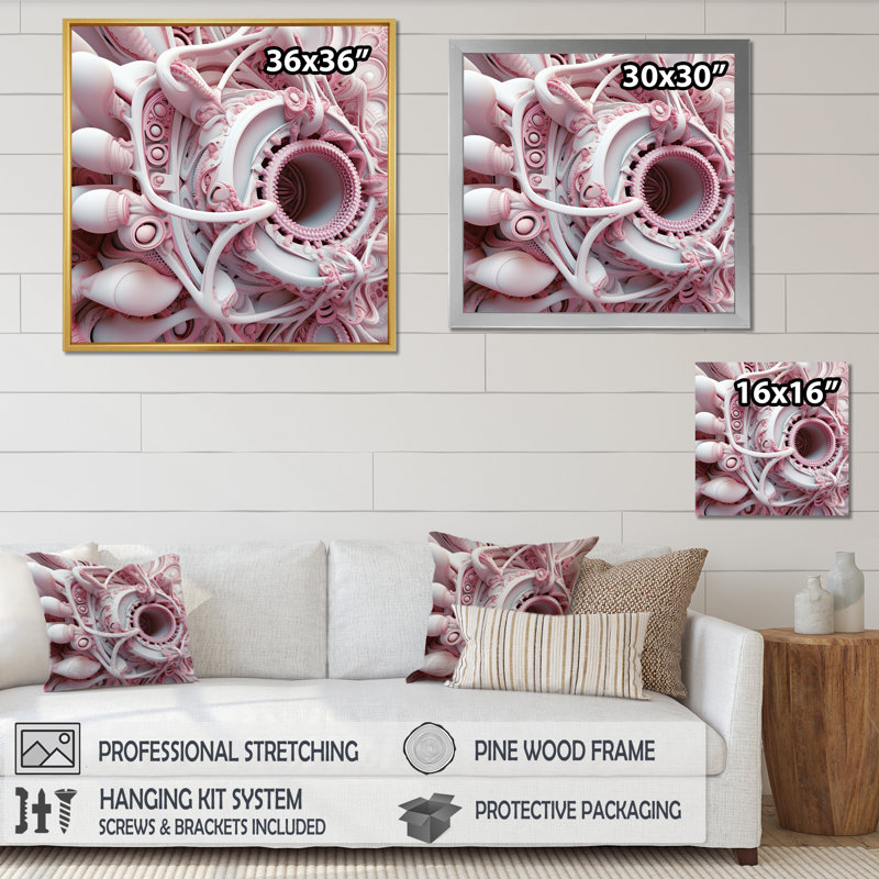 Alien Fractal Space Universe en 3D rose, H 30 po x l 30 po x P 1 po, Toile tendue