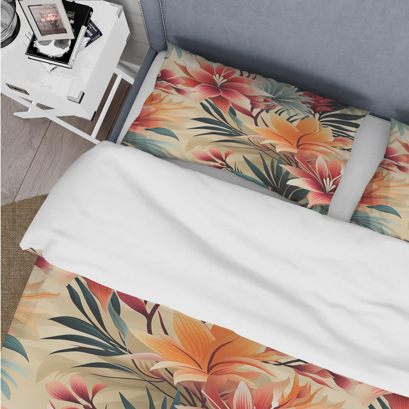 Ensemble de housse de couette Tropical Sunset, Housse de couette pour grand lit et 2 taies décor