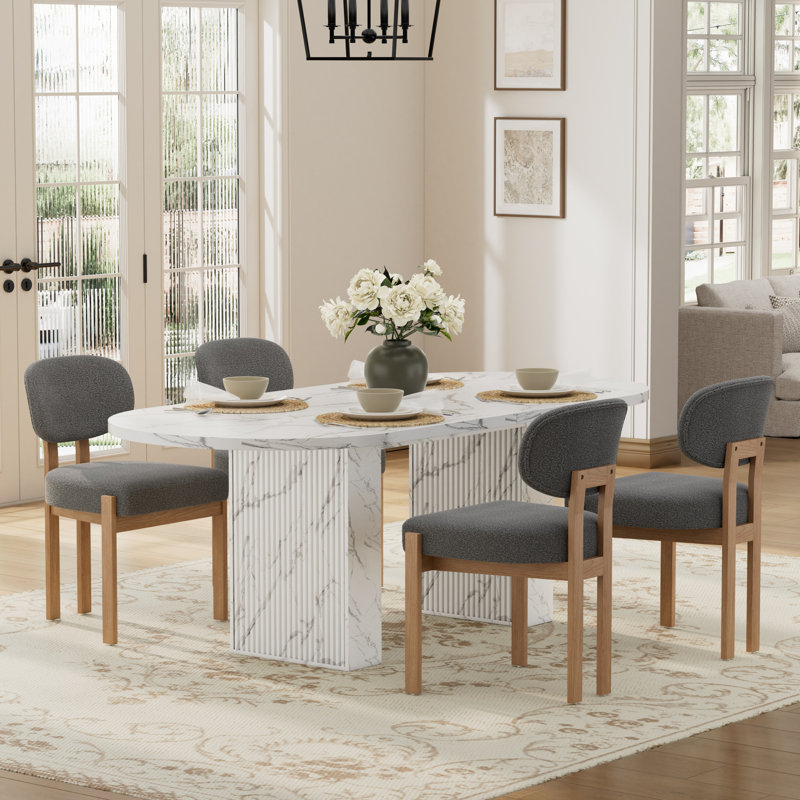 Ensemble de table de cuisine ovale à double piédestal, 5 Pieces: Table, 4 Chairs, Grey