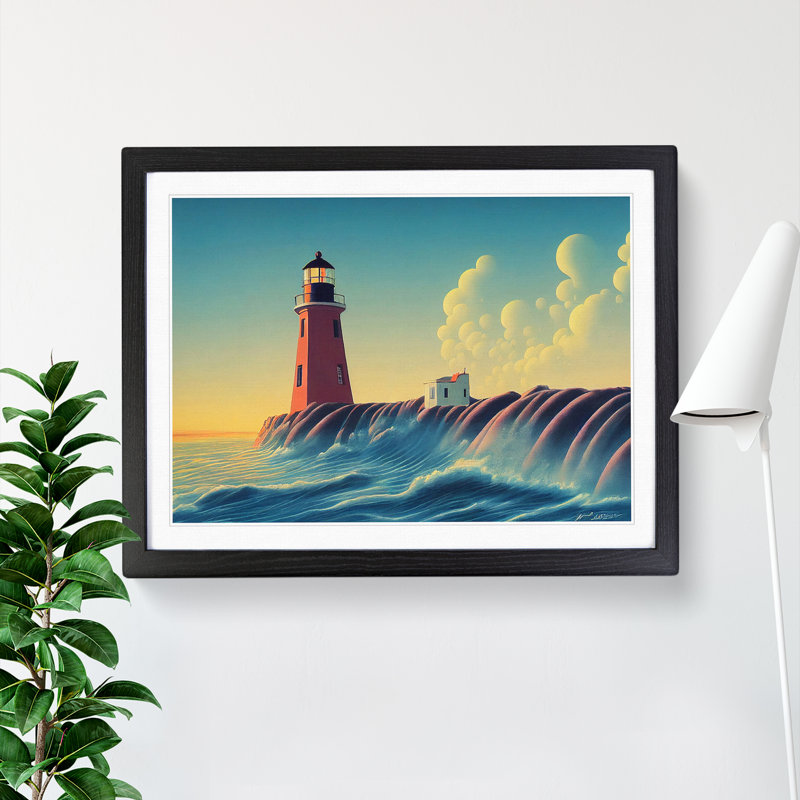 Lighthouse Seascape Vol.5 1 Piece Single Picture Frame Wall Art, 46cm H x 64cm W x 2cm D, Black