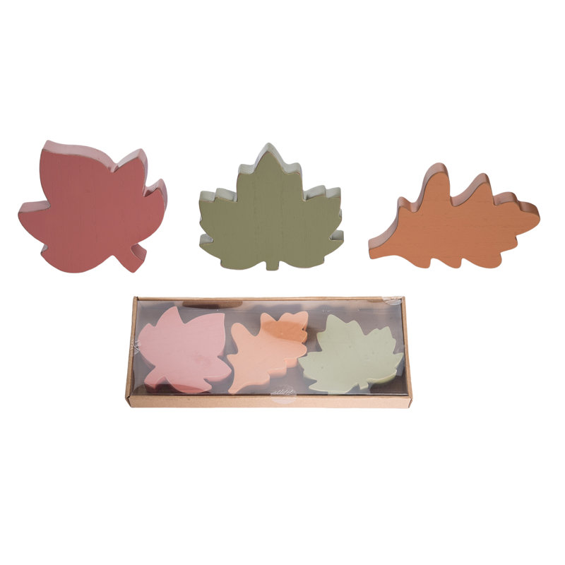 Ensemble de 3 sculptures en panneau de fibres à densité moyenne - feuilles décoratives en bois pour l'intérieur