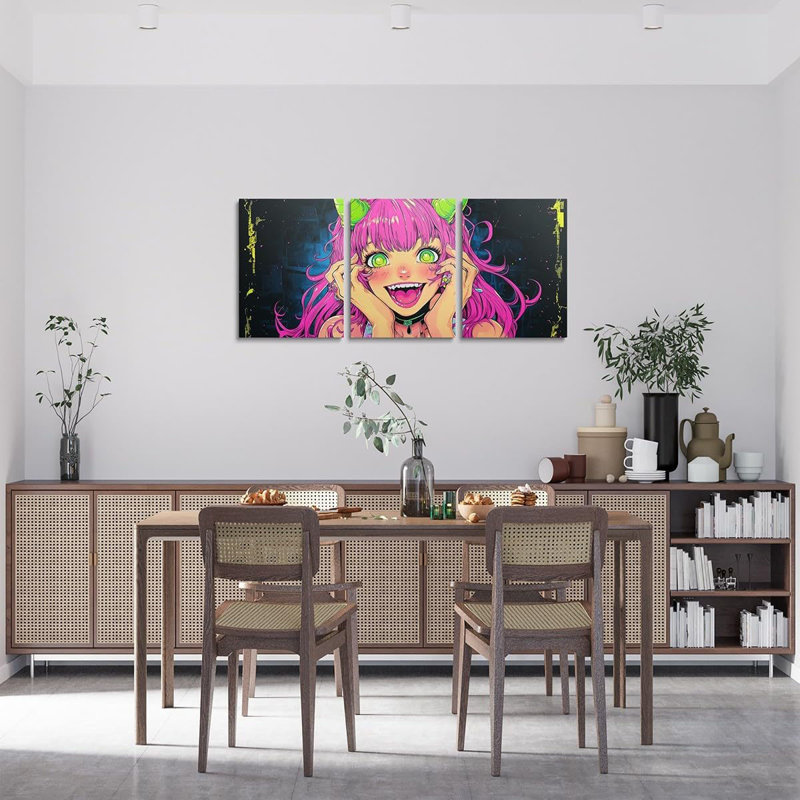 Anime Girl Canvas Wall Art 3 Pcs,Japanese Anime Picture Wall Decor,Cartoon Girl Artwork Posters Kawaii Japanese Animation Painting For Living Room Bedroom Bathroom Office Home Decor 12"X 16"