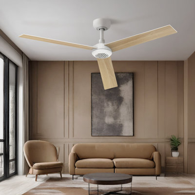Ventilateur de plafond 52 pouces avec veilleuse à DEL grand volume d'air blanc avec chêne