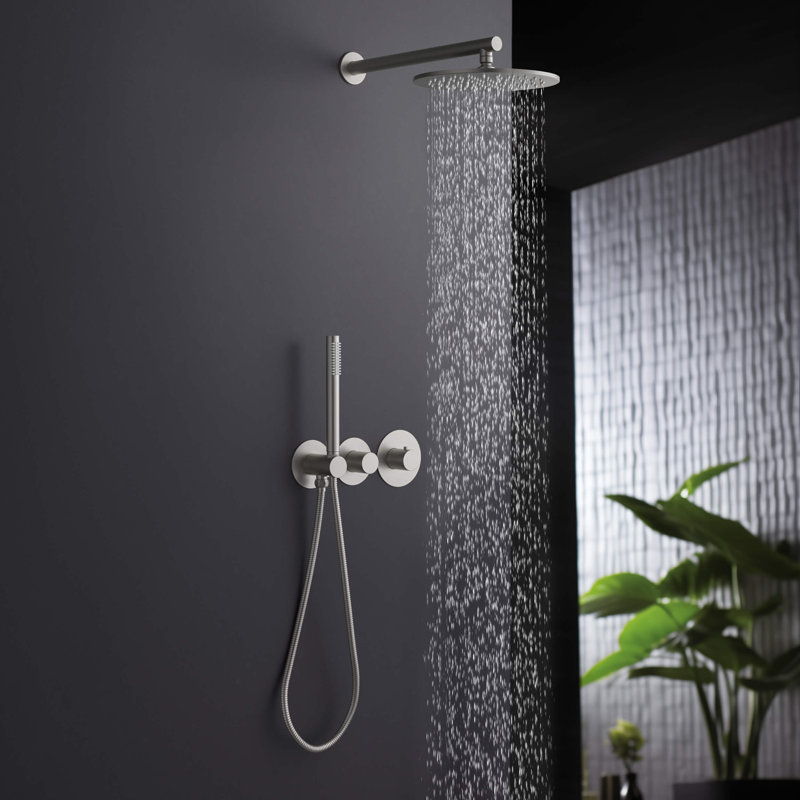Thermostatic Complete Shower System with Rough in-Valve, Brushed Nickel