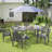 Immie 7- Piece HDPE Outdoor Dining Table Set With Chairs & Umbrella Hole, Gray-1029547166-1015650110