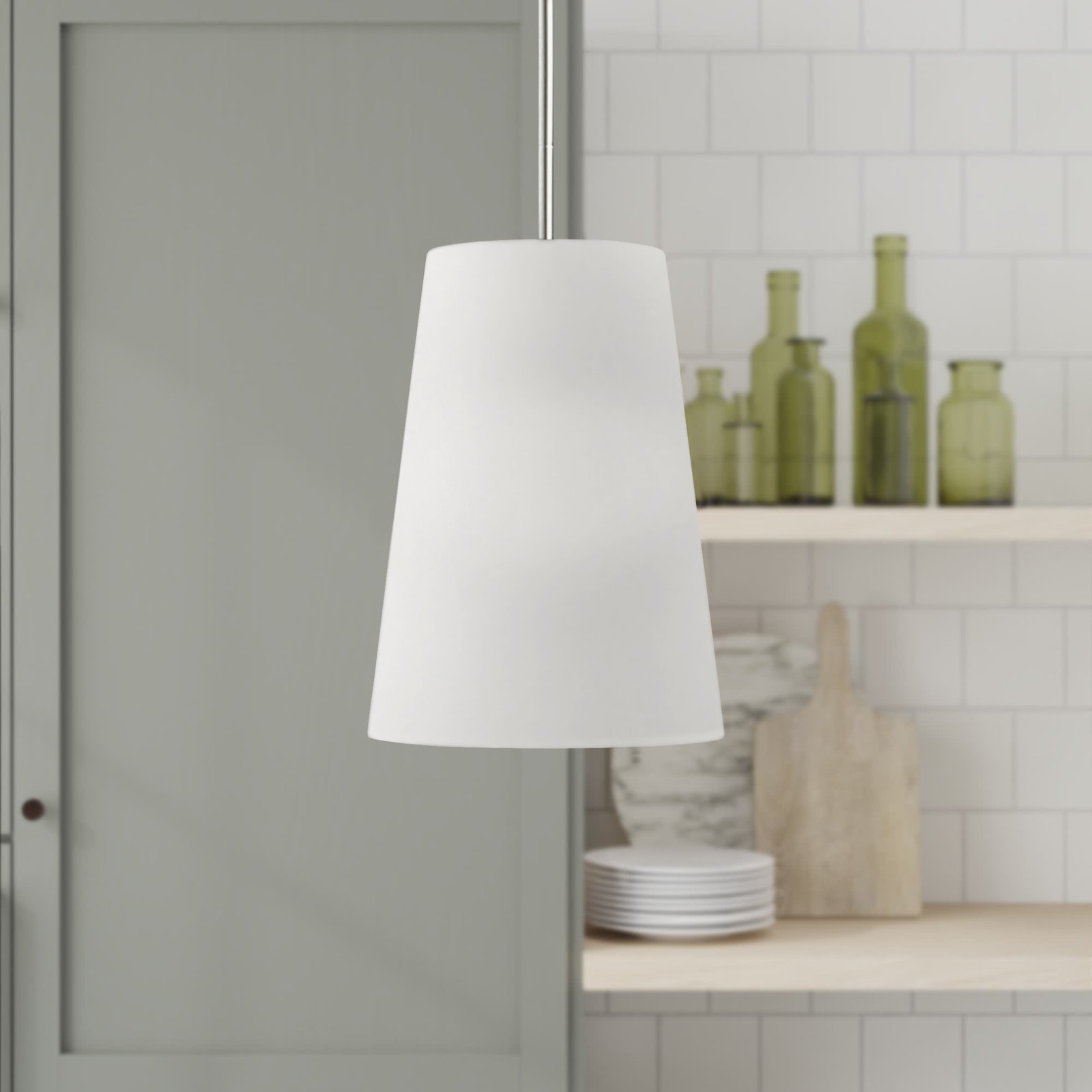 Grove Single Light Linen Blend Steel Dimmable Pendant, White, Brushed Nickel