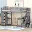 Lit mezzanine simple avec tiroirs de rangement, bureau et escalier, lit mezzanine en bois avec tablettes - gris