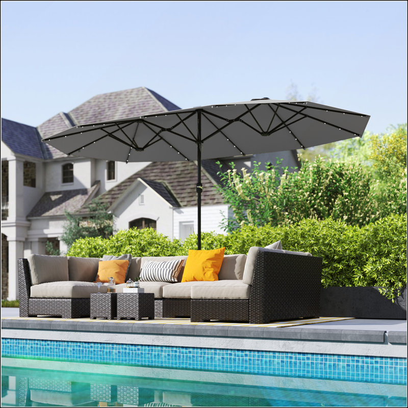 Parasol à double face avec lumières solaires à DEL et base sable Outsunny pour jardin extérieur et patio