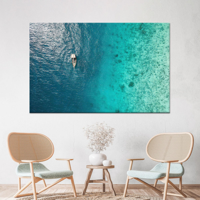 Elegant Coastal Ocean Canvas Print - Modern Coastal Decor,1P Wrapped Canvas, H: 43.3 x W:98.4 inches