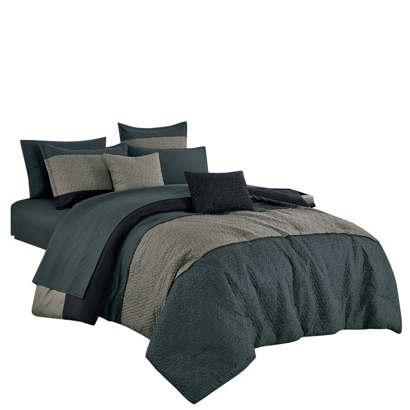 9‑Piece Modern Transitional Geometric Quilted Comforter Set
