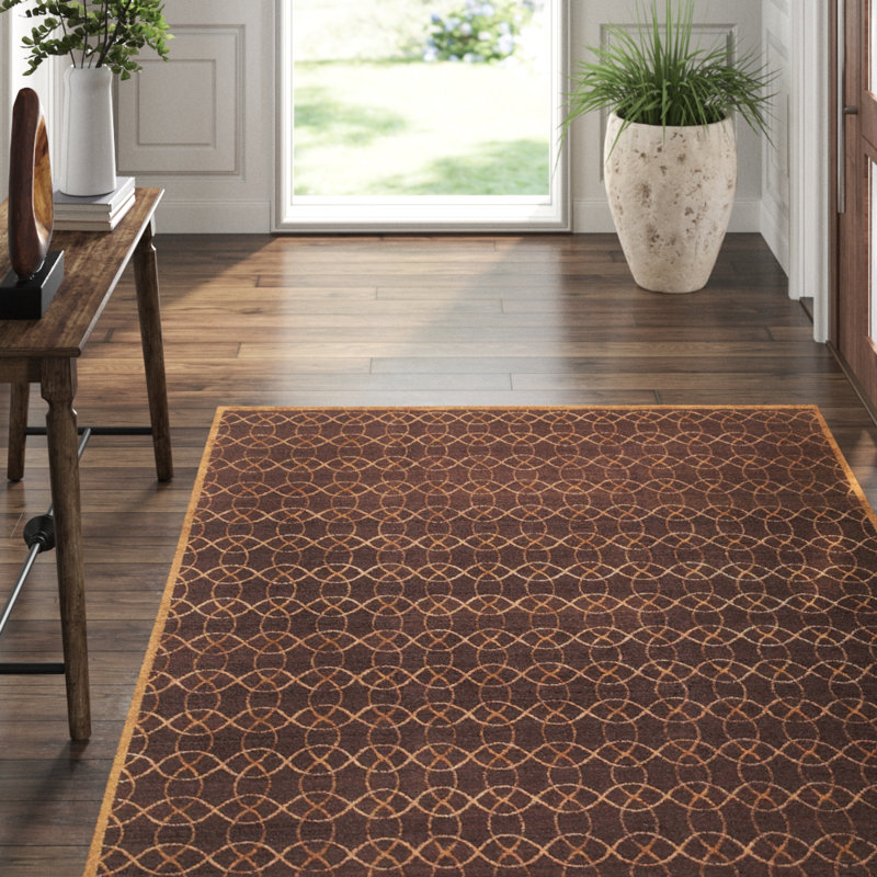 Interlace Geometric Area Rug in Brown/Gold, Rectangle 6' x 9'