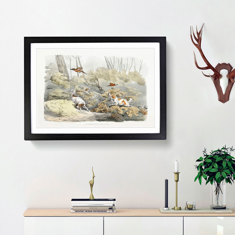 Dogs Chasing Pheasants by Henry Alken - Picture Frame Painting Print, 27cm H x 36cm W x 2cm D, Black Framed