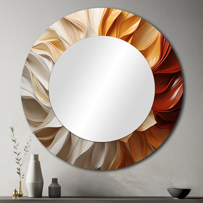 Sunlit spirale - grand miroir abstrait en spirale, décor de miroir mural rond beige unique, art imprimé en métal