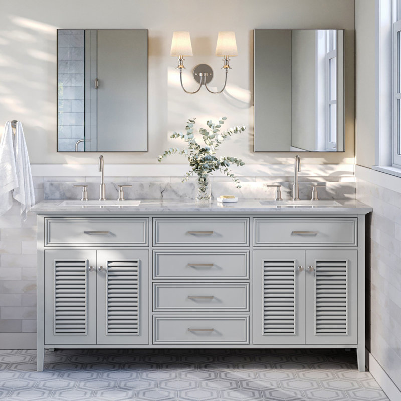 Kensington 73'' W Double Vanity, Gray, 73", Rectangular