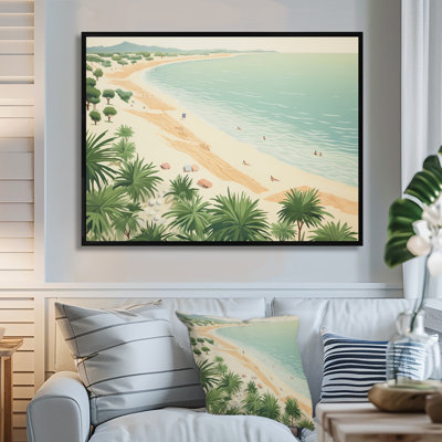 Palmiers serein océan vacances plage rétro couleurs - plage et océan art mural salon