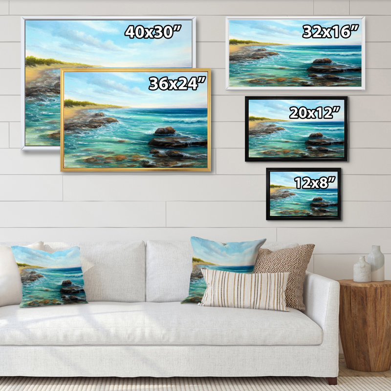 Wild Blue Ocean Waves XX - reproduction d'art sur toile, H 30 po x l 40 po x P 1,5 po, Cadre flottant blanc