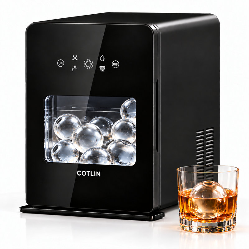 Machine à glace de comptoir sphérique de 2,4 pouces, jusqu'à 110 pièces / 24 heures, machine à boules de glace autonettoyante pour le whisky, les cocktails, le bourbon, le bar et la fête à domicile
