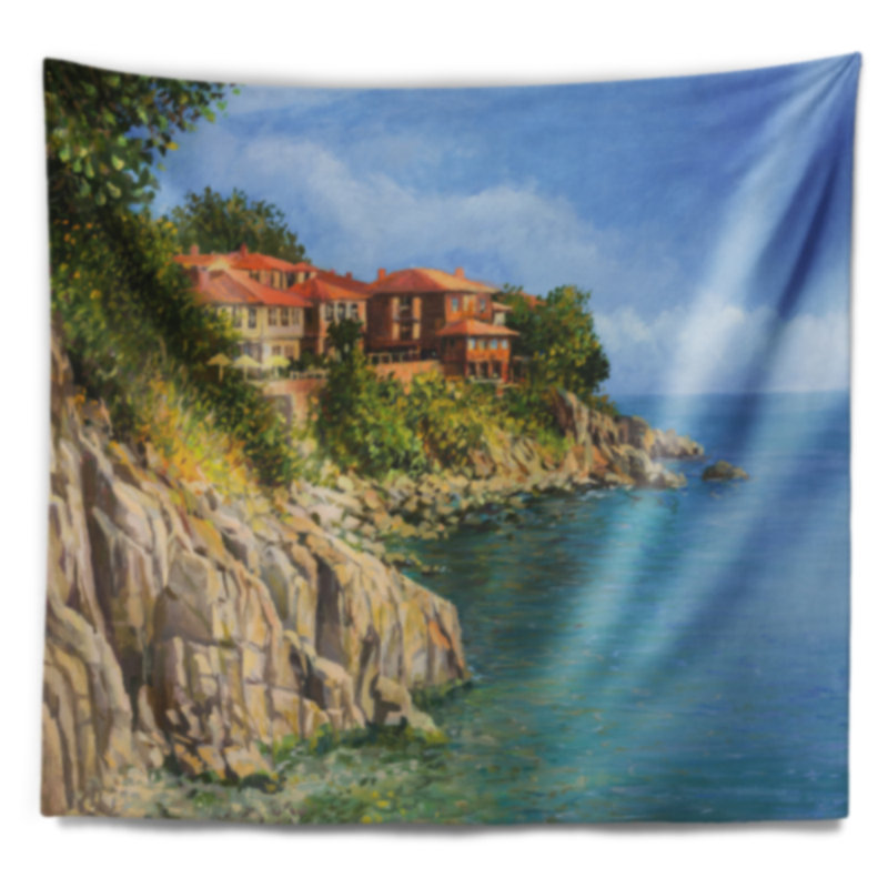 Peinture bleu été tapisserie de mer Landscape, H 68 po x l 80 po