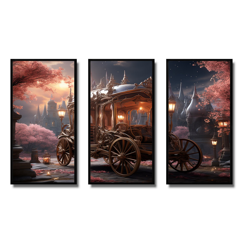 Art floral princesse rose - chariot américain ancien, Cadre flottant noir, H 32 po x l 48 po