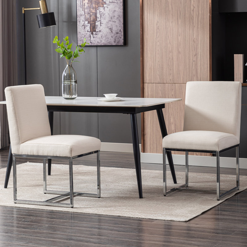 Nezih Linen Upholstered Dining Chairs Mid Century Modern Side Chairs, Silver, Cream