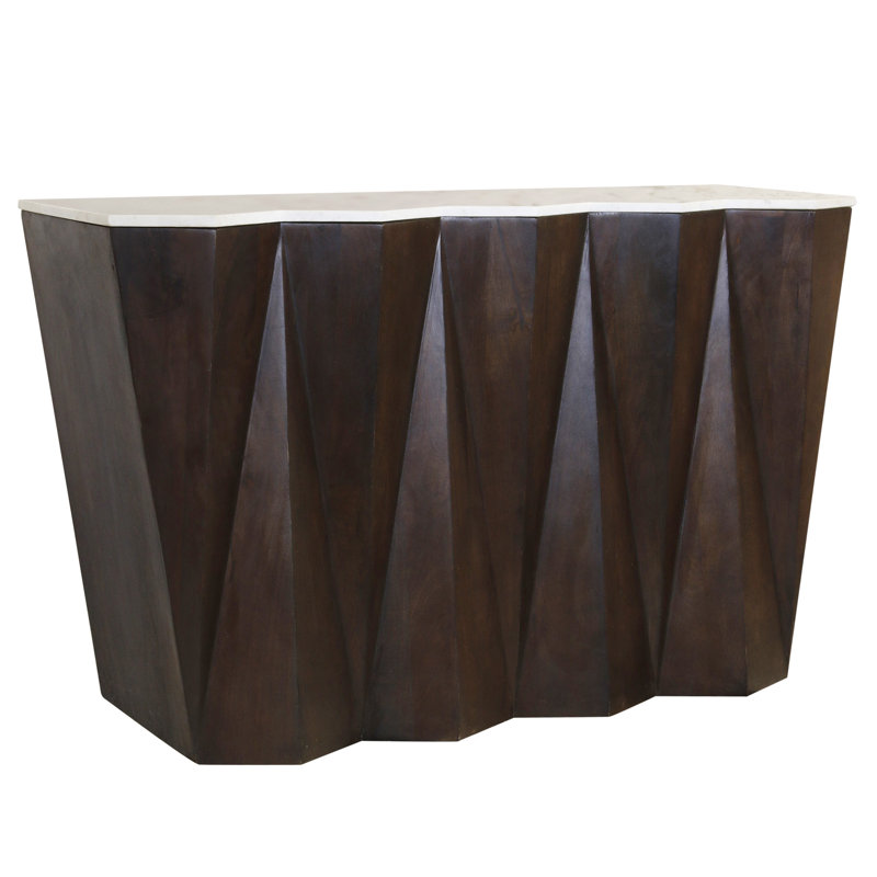 Sawtooth Edge Console Table - Solid Mango Wood Base with a Floating Marble Top - 16" x 52" x 30"