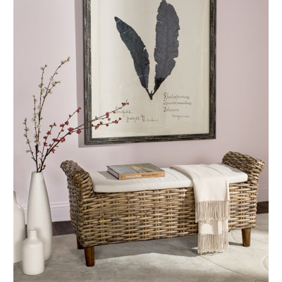 Stylish Upholstered Bench with Organic Woven Mango Wood & Durable Kretes Plant Fiber Design for Home