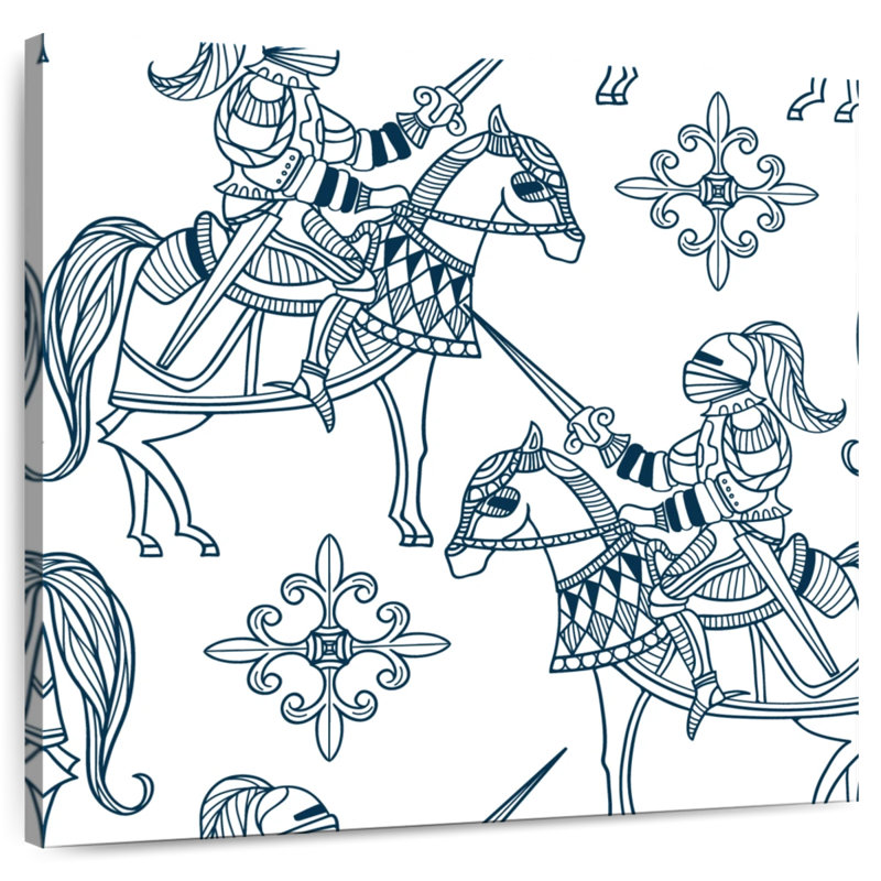 Chevaux Mehar avec chevaliers médiévaux, H 16 po x l 16 po