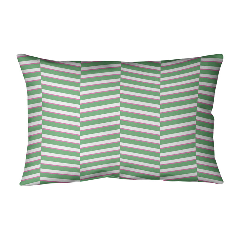 Coussin lombaire à rayures fracturées, H 14 po x l 20 po, Polyester / Bourre en polyester, Vert/rose
