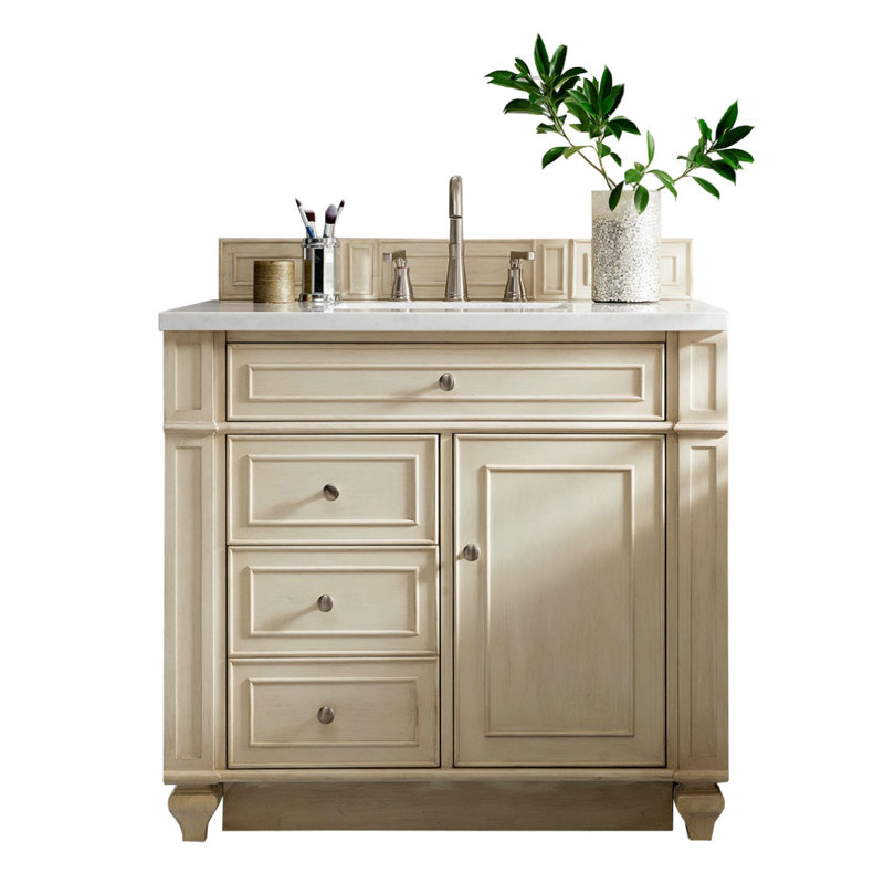 Bristol 36'' W Single Vanity, Whitewashed Walnut, White Zeus, 8" Widespread