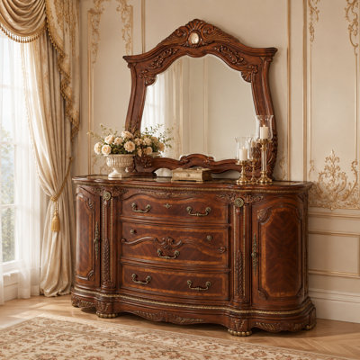 Cortina Traditional Wood Dresser with Mirror - Honey Walnut