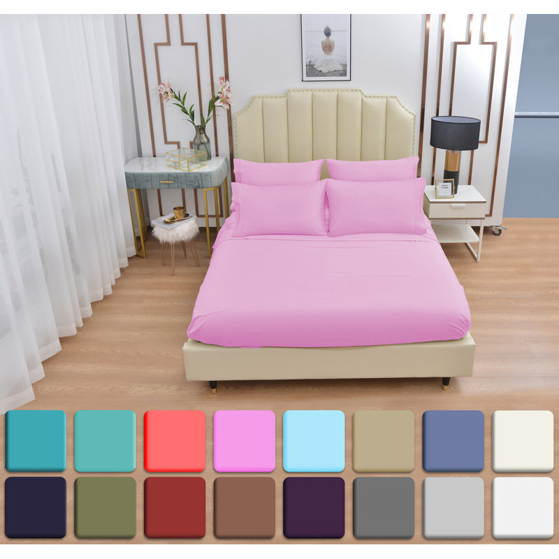 Premium Rayon From Bamboo 6 Pc Sheet Set With Deep Pockets, Cooling, Pink, Split King Sheet Set with 4 Pillowcases